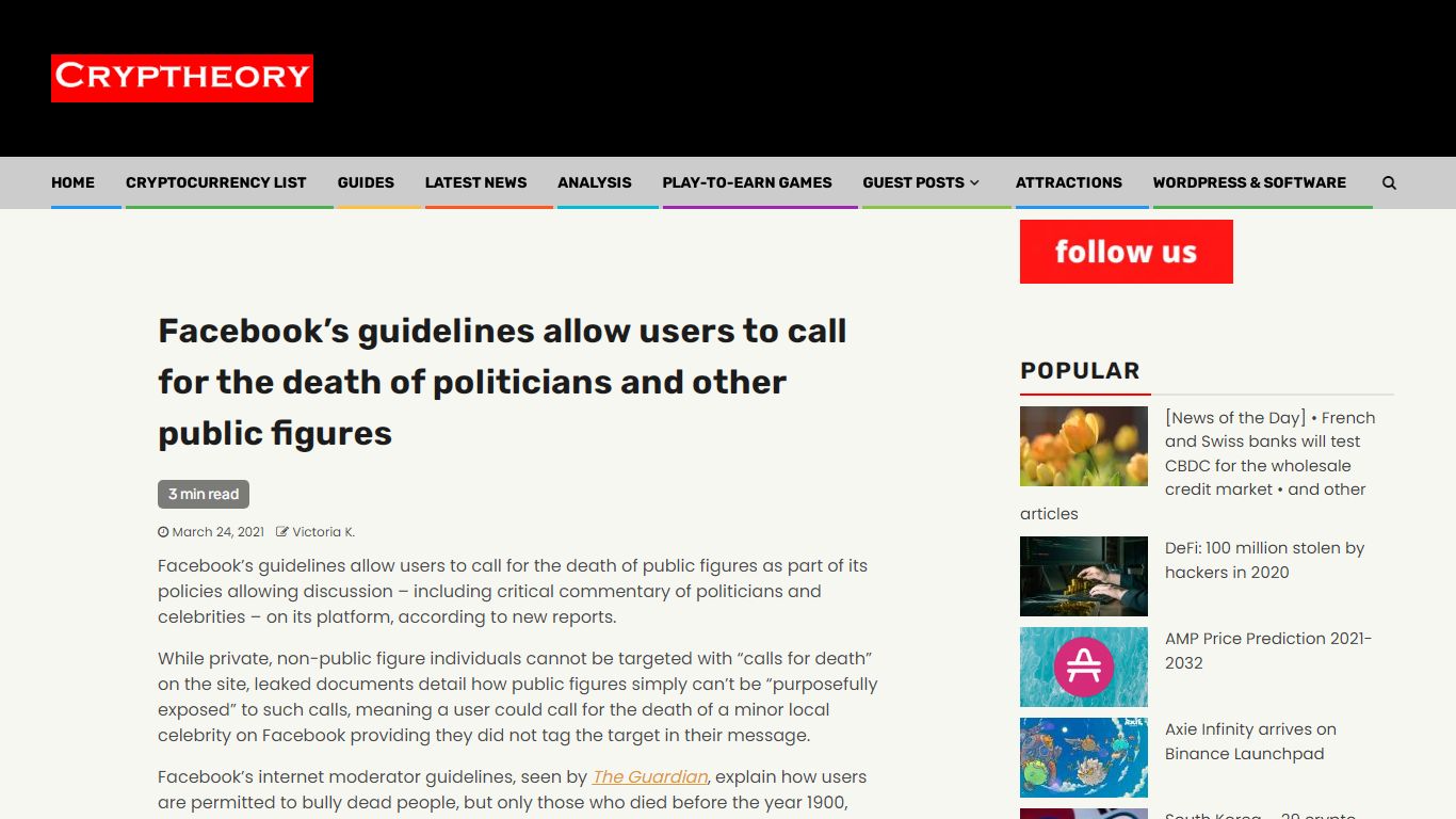 Facebook’s guidelines allow users to call for the death of politicians ...